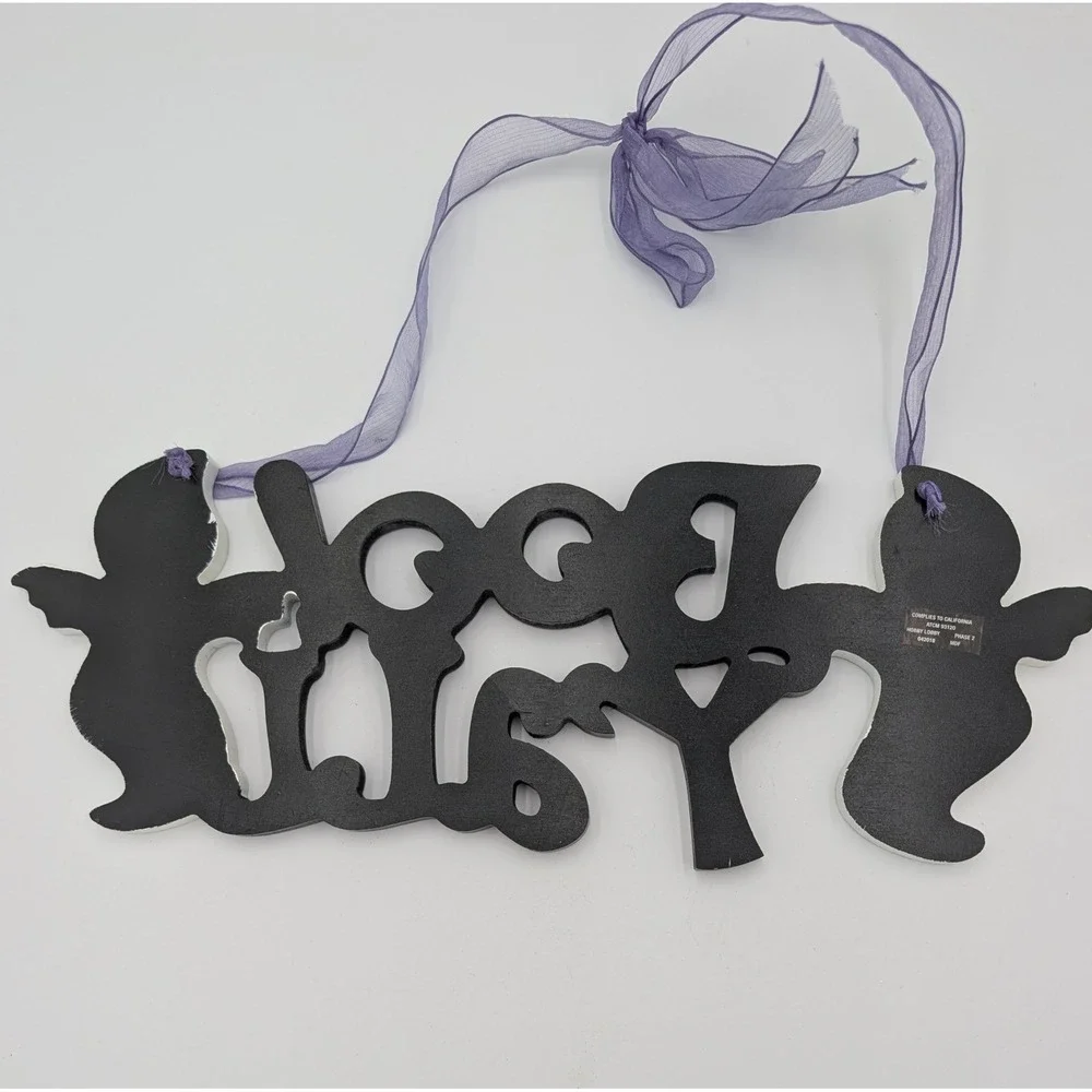Hobby Lobby Boo Y'all Halloween Ghost Glitter Hanging Sign Purple 17 Inch